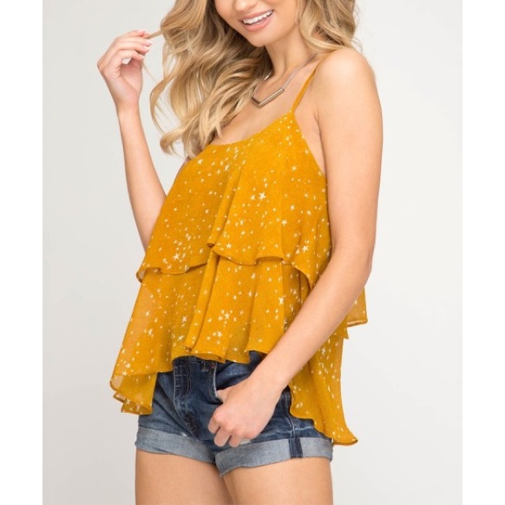 NWT Star Print Ruffled Tiered Top, Sz. S